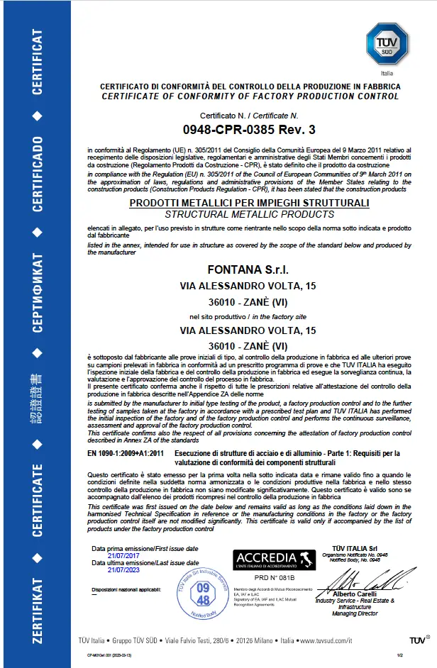 Certificazione EN1090 EXC2 - Fontana srl